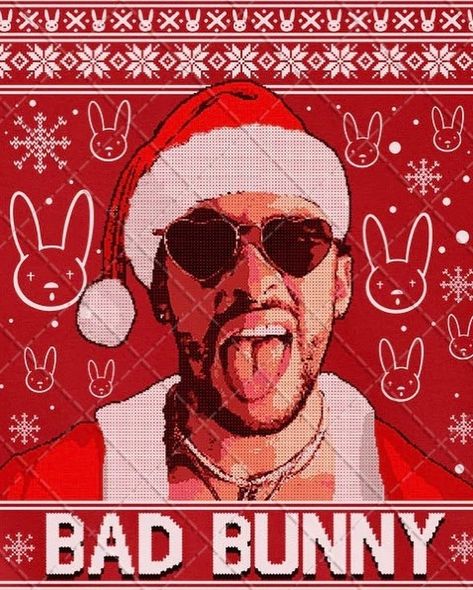 Christmas Bad Bunny Wallpaper, Bad Bunny Christmas Wallpaper, Bad Bunny Navidad, Bad Bunny Christmas, Box Bunny, Neon Light Wallpaper, Lavender Aesthetic, Bunny Wallpaper, Tumblr Stickers