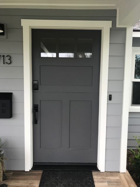 Painting Ideas Modern, Dark Grey Front Door, Front Door Painting, Gray Front Door, Door Painting Ideas, Grey Front Door, Door Painting, Modern Entrance Door, Interior Door Trim