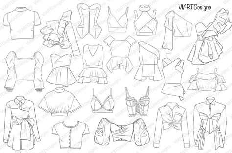 Top Sketches, Tops Drawing, Fashion Design Template, Fashion Figure Drawing, Clothing Bundle, Fashion Illustrations Techniques, Fashion Drawing Sketches, Fashion Drawing Tutorial, Female Tops