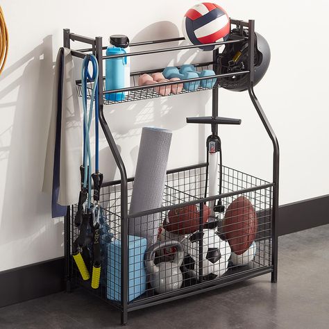 Heavy-Duty Sports Storage Rack | The Container Store Sports Equipment Organization, Sports Equipment Storage, Bottom Liner, Sport Rack, Sports Storage, Industrial Room, Garage Floors, Gym Room At Home, Pinterest Life