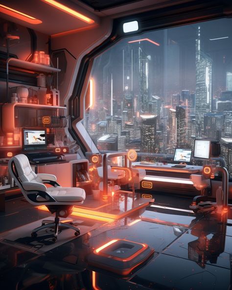 Sci Fi Interior Design, Sci Fi Rooms, Futuristic Rooms, Scifi Room, Futuristic Environment, Cyberpunk House, Futuristic Apartment, Vaporwave Room, Sci Fi Room