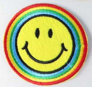 Happy Face Rainbow Iron On or Sew On Patch Applique Embellishment Pride 2 7/8" Diameter by ChimoTreasures on Etsy Selling Stickers, Hippie 70s, Face Patches, Cute Patches, Direct Selling, Png Icons, Sticker Patches, Patch Design, Pics Art