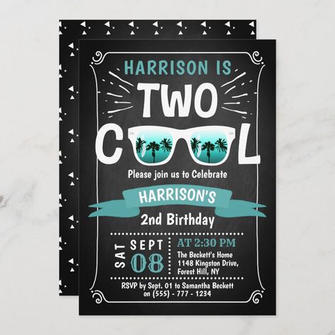 Two Cool Birthday, Boy 2nd Birthday, Birthday Invitation Message, Birthday Invitations Zazzle, Birthday Sunglasses, 2nd Birthday Boys, Two Cool, Cool Boys, 2nd Birthday Invitations