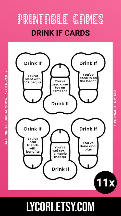 Drink If Game, Bachelorette Drinking Game, Girls Night Games, Hen Party, Printable Card Game Bach Party Drinking Games, Bachelorette Party Games Not Drinking, Bachelorette Party Games Raunchy, Bachelorette Party Games Funny Panty, Lingere Party Games, Bachelorette Drinking Games, Bachelorette Drink, Friends Drinks, Bridal Bachelorette Party