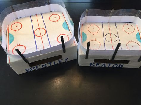 Hockey Rink Valentines Boxes, Hockey Valentine Box Ideas, Hockey Valentines Boxes, Basketball Valentine Boxes, Pokemon Valentines Box, Daycare Treats, Valentines Box Ideas, Hockey Valentines, Valentine Boxes For School