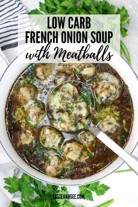 Soup With Meatballs, Savory Meatballs, Soups Stews Chilis, French Onion Soup Recipe, Onion Soup Recipes, Meatball Ingredients, Low Carb Soup, Vegetable Soup Recipes, Beef Stew Recipe