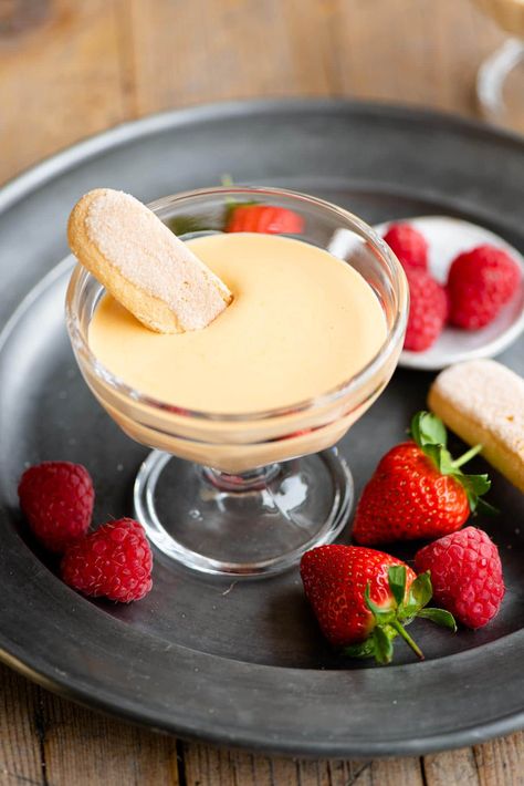 A classic Italian zabaglione recipe made with egg yolks, sugar and marsala wine. This authentic Italian dessert is incredibly easy and is so delicious served hot or cold. Great for dunking biscuits into or served over fresh berries. Zabaglione Recipe, Authentic Italian Desserts, Lady Finger Cookies, Italian Almond Cookies, Recipe Italian, Italian Pastry, Italian Dessert, Clam Recipes, Tiramisu Recipe