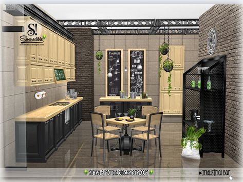 SIMcredible!'s Industrial Bar Sims4 Cc Furniture, Simple Black Bag, Bar Industrial, Kitchen Industrial, Teen Decor, Industrial Bar, Sims 4 Cc Furniture, Sims4 Cc, Industrial Kitchen