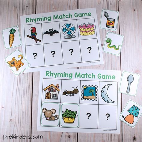 Rhyming Picture Cards, Rhyming Activities Preschool, Match Games, Dads Love, Prek Literacy, Rhyming Games, Rhyming Pictures, Printable Games For Kids, Preschool Language