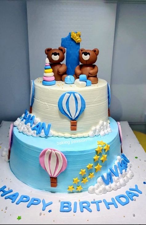 Cake Double Layer, Teddy Cake, Teddy Cakes, Cake Designs For Boy, Indian Police, Double Layer Cake, Twin Birthday Cakes, Cake Designs For Kids, Twins Boy