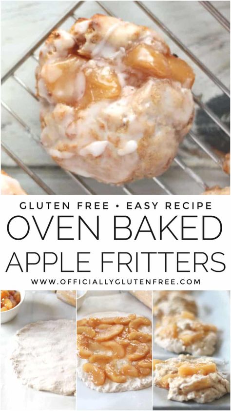 Baked Gluten Free Apple Fritter Recipe | Easy Apple Doughnuts Apple Fritters Gluten Free, Oven Baked Apple, Baked Apple Fritters, Gluten Free Recipe, Baked Apple, Fritter Recipes, Apple Fritters, Gluten Free Sweets, Gluten Free Dairy Free Recipes