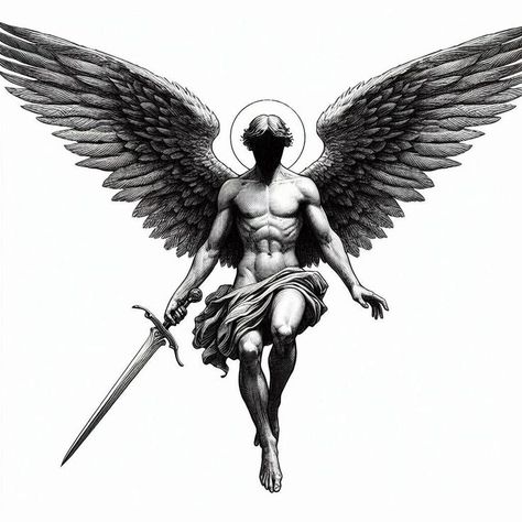 Guardian Angel Tattoo Designs, Cupid Tattoo, Archangel Tattoo, Cool Nature, Heaven Tattoos, Statue Tattoo, Greek Mythology Tattoos, Angel Tattoo Designs, Back Tattoos For Guys