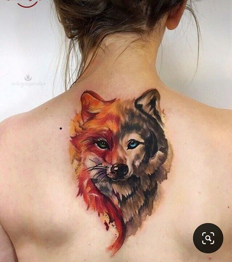 Wolf Fox Tattoo, Tattoo Bible Verses, Jacks Tattoo, Tattoo Balance, Watercolor Tattoo Shoulder, Red Fox Tattoos, Tattoo Bible, Watercolour Tattoos, Jack Tattoo