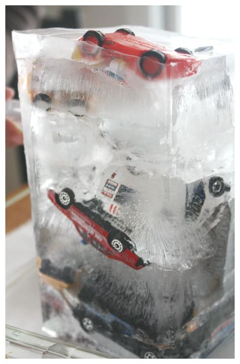 Ice Car Rescue Ice Tower Frozen Car Sensory Play Cars Preschool, Preschool Transportation, Toddler Party Games, Ice Car, Transportation Activities, Car Activities, Eyfs Classroom, Transportation Crafts, Hot Wheels Party