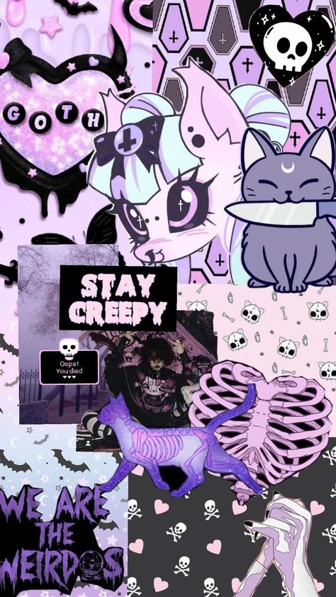 Kawaii Goth Aesthetic Wallpaper, Pastel Goth Art Kawaii, Pastel Goth Aesthetic Wallpaper, Pastel Goth Drawing, Pastel Gothic Aesthetic, Goth Collage, Purple Pastel Goth, Pastel Goth Wallpaper, Kawaii Goth Aesthetic