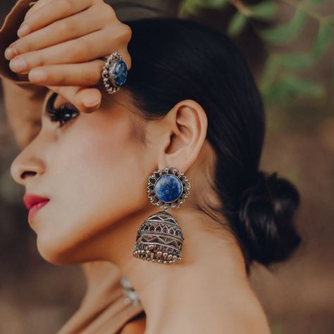 Raiann® on Instagram: “You’re going to be planning your outfits around these accessories and not the other way around. We’re in love with these…” Nakshi Earrings, Earring Painting, Lapis Blue, White Crystals, Blue Lapis, Blue Earrings, Brass Metal, Green Aventurine, Silver Blue