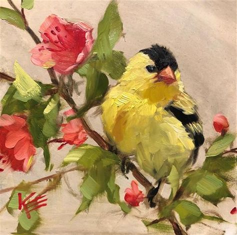 Yellow Finch Painting, Goldfinch Painting, Krista Eaton, Bird Paintings On Canvas, Mural Inspiration, Recycled Garden Art, Oil Painting Inspiration, Bird Paintings, Bird Artwork