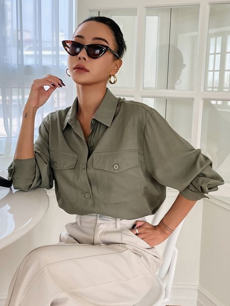 Olive Shirt Outfit Women, Green Olive Shirt Outfit, Olive T Shirt Outfit, Olive Shirt Women Outfit, Olive Green Shirt Outfit Women, Olive Blouse Outfit, Olive Top Outfit, Army Shirt Outfit, Green Shirt Outfits Women