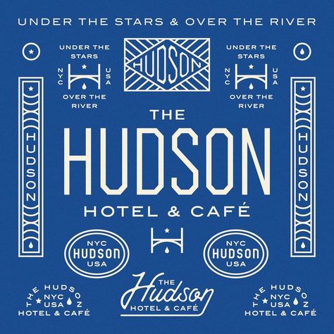 John Zurowski | Branding package for The Hudson Hotel & Cafe. Make sure to swipe to see the whole presentation! • #event #graphicdesign #graphicdesigner… | Instagram Hotel Logos Ideas, Vintage Hotel Logo, New Orleans Graphic Design, Gala Branding, Luxury Hotel Branding, Hotel Branding Design, Boutique Hotel Branding, Hotel Brand Identity, Hospitality Branding