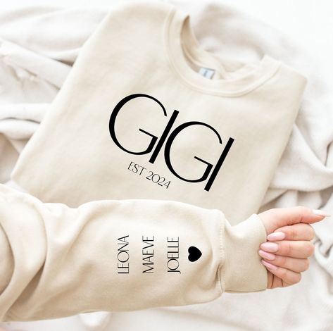 Gigi Tshirt Ideas, Tshirts For Gigi, Gigi Sweatshirt, Gigi Pregnant Pic, Grandma Sweatshirts With Grandkids Names, Nana Gifts, The Ultimate Gift, Moon Child, Fitted Sweater