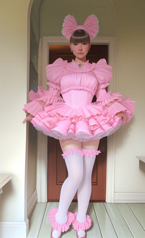 Y2k Spring Outfits, Puffy Pink Dress, Pink Doll Dress, Genderqueer Fashion, French Maid Dress, Y2k Spring, Transgender Outfits, Smart Textiles, Outfit Verano