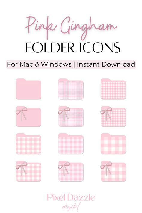 Pink Gingham Folder Icons and 6 desktop wallpapers for Mac & Windows PCs, ideal for effortless digital organization and workspace enhancement. #DigitalWorkspace #DesktopMakeover #GinghamObsessed #FileManagement #OrganizationGoals #WallpaperInspiration Pink Mac Desktop Wallpaper, Cute Desktop Folder Icons, Coquette Pc Wallpaper Hd, Desktop Wallpaper Organizer For Windows, Desktop Design Ideas, Pink Folder Icons For Mac, Desktop File Icons, Pink Folder Icon, Pink Workspace