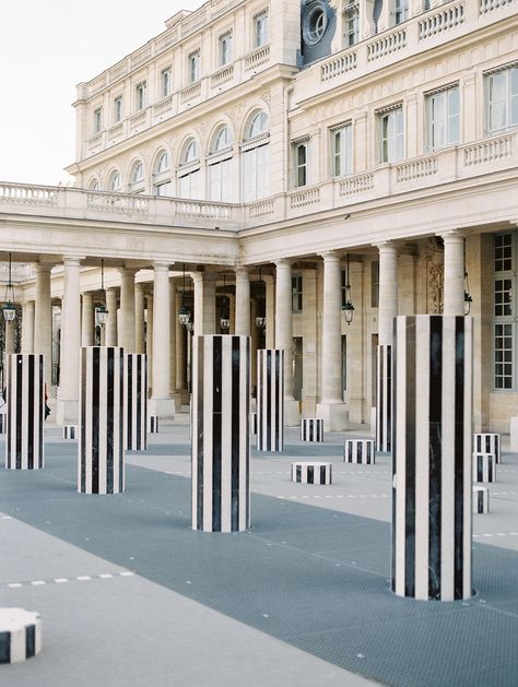 Colonnes de Burens in Paris, France | Travel, destination, Buren's Columns, art, streets, pillars, stripes, modern, Paris, street, style, art, chic, Paris architecture, Palais royal, luxury,| Hayley Waldo Photography, Fine Art Film Destination Wedding Photography #travel #burenscolumns #colonnesdeburens #parisfrance Palais Royal Paris, Paris Photo Ideas, Daniel Buren, Round Column, Doric Column, Hotel Chic, Paris Architecture, Paris France Travel, Paris Place