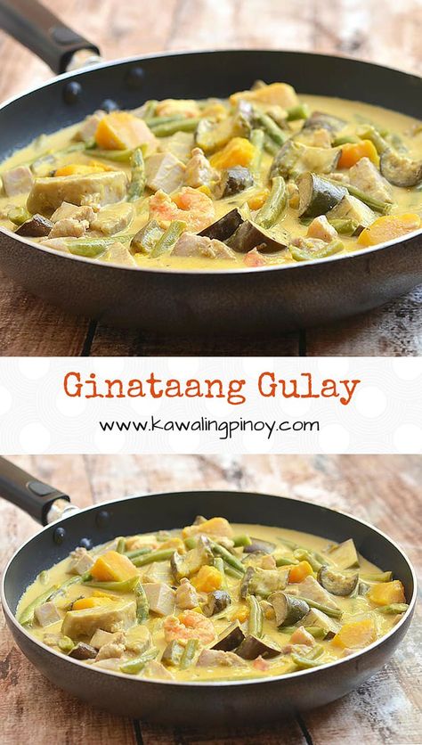 Ginataang Gulay is a hearty pork, shrimp and vegetable stew cooked in coconut milk until rich and creamy Ginataang Gulay, Filipino Vegetable Recipes, Cooking With Coconut Milk, Kawaling Pinoy, Pork And Shrimp, Philippine Cuisine, Yummy Vegetable Recipes, Shrimp And Vegetables, Cooking Pumpkin