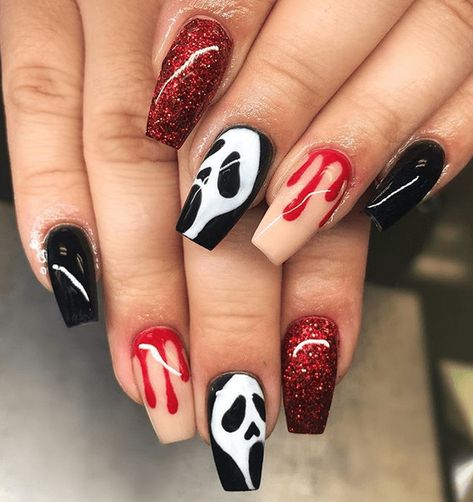 Scream Halloween Nail Art | Spooky Halloween Nail Designs For Creepy Fingers #Halloween #nails #nailart Black Nail, Halloween Nail Designs, Halloween Nail, Spooky Halloween, Halloween Nails, Nail Designs, Nail Polish, Halloween, Nails