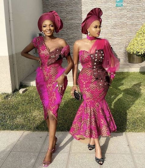 Aso Ebi Creativity to the 🌍! on Instagram: “Pink party 💗💓💞 #PlsTagThem #AsoEbiBella www.asoebibella.com” Black Pink Dress Outfit, Pink Dress Outfit Party, Black Pink Dress, Pink Dress Outfit, Nigerian Dress Styles, African Lace Styles, Ankara Dress Styles, Lace Gown Styles, African Dresses Modern