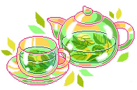 art by http://pixelins.tumblr.com - relax & refresh wi peppermint tea🍃👌 Pixel Food, Green Tea Set, Windows Icons, Pixel Art Food, Pixel Animation, Pixel Art Tutorial, 8bit Art, Time Drawing, Pixel Design