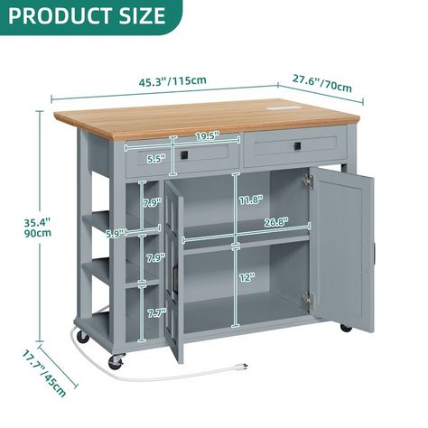 Modern Rolling Kitchen Island with Drop Leaf and Charging Station, Grey Blue Diy Small Kitchen Island, Kitchen Island Cabinet, Kitchen Island With Drop Leaf, Beverly House, Wooden Kitchen Storage, Americana Kitchen, Island Cabinet, Kitchen Island With Storage, Drop Leaf Kitchen Island