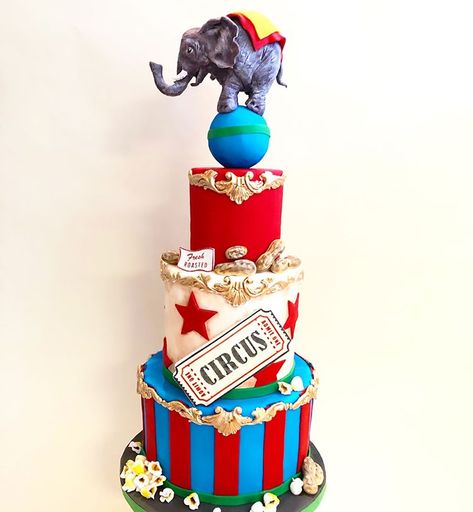 Did anyone else feel like their life was a circus this past weekend 😂🤷🏼‍♀️? But seriously, I had so much fun making this circus themed cake… Greatest Showman Cake, Circus Theme Cakes, Carnival Cake, Carnival Cakes, Vintage Circus Party, Shower Balloons, Third Birthday Party, Carnival Theme, Creative Birthday Cakes