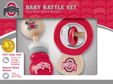 Masterpieces 81630 Ohio State Buckeyes Real Wood Baby Rattles - Pack of 2 Buckeye Baby, Baby Basket, Baby Hands, University Of Wisconsin, Developmental Toys, Educational Baby Toys, Ohio State University, Small Baby, Baby Toy