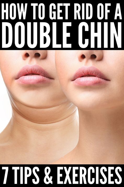 How to Get Rid of a Double Chin Fast! | While it’s impossible to banish neck flab overnight, in a day, or even in a week, there are certain neck workouts you can do to tighten and tone the muscles in your neck and jaw line (have you heard of face yoga?!). We’re sharing the most effective double chin exercises as well as our favorite tips to hide a double chin with makeup to help banish the appearance of face fat! #doublechin #doublechinexercises #faceexercises Hide A Double Chin, Saggy Cheeks, Neck Pain Exercises, Reduce Face Fat, Double Chin Exercises, Neck Tightening, Chin Exercises, Throat Infection, Face Fat