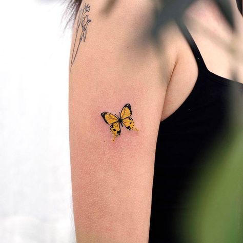 Yellow Butterflies Tattoo, Yellow Butterfly Tattoo Ideas, Black And Yellow Butterfly Tattoo, Yellow Tattoo Ideas, Black And Yellow Tattoo, Yellow Tattoos, Yellow Butterfly Tattoo, Yellow Tattoo, Butterfly Neck Tattoo