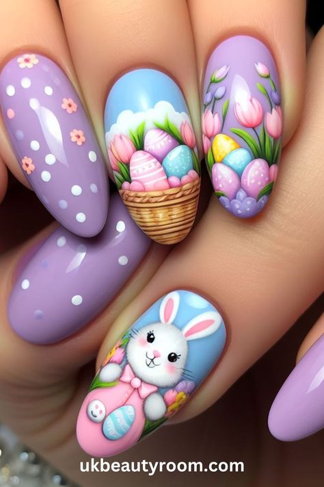 Step into the Easter vibe with these 21 fantastic nail designs! Whether it’s adorable bunnies or vibrant eggs, we’ve got you covered to make your nails pop! Spring, pretty pastel color, easy, natural, cute, simple, gel, acrylic, dip, for short nails, coffin, short, almond shape, long Easter Manicure, Short Almond Shape, Easter Nails Design Spring, Bunny Hopping, Nails Coffin Short, Acrylic Dip Nails, Nail Designs For Spring, Easter Nail Art Designs, Fingernail Art