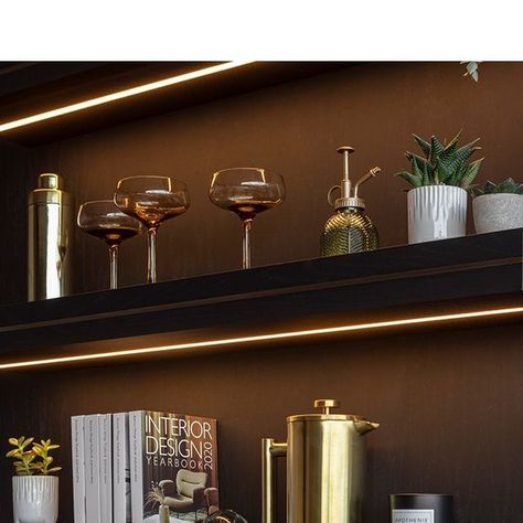 Extreme - Kitchens & Furniture on Instagram: "Delicate brass inlays and integrated lighting elevate this open shelving on display at our Sunningdale studio.⁠ ⁠ Arrange a visit to experience our furniture first-hand by calling 01344 627567 or requesting an appointment via our website (link in bio)." Integrated Lighting, Bar Shelves, Website Link, On Display, Open Shelving, Kitchen Furniture, Link In Bio, Kitchens, Shelves