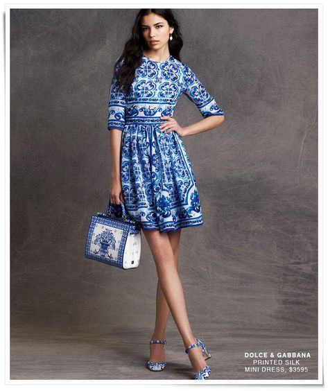 Dolce And Gabbana 2016, Hippie Mode, Summer Cocktail Dress, Dolce Gabbana Dress, Different Dresses, Silk Mini Dress, Dolce E Gabbana, White Fashion, Blue Dress