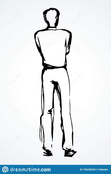 A Man Stands And Looks Into The Distance. The View From The Back. Vector Drawing Stock Vector - Illustration of freehand, back: 156230263 Person From Back Drawing, Guy From The Back Drawing, Man Back Illustration, Person Looking Up Reference Back View, A Man Standing Drawing, Drawing A Person From Behind, Character Back View Reference, Man From The Back Drawing, Drawing Of Person Standing