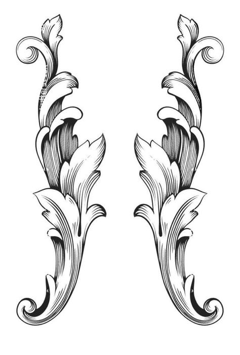 Filagree Design Tattoo, Acanthus Tattoo, Filligree Tattoos, Filigree Outline, Baroque Tattoo, Filigree Tattoo, Ornament Drawing, Leather Tooling Patterns, Tooling Patterns