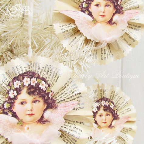 Shabby Art Boutique- Victorian Angel Rosette Ornament Tutorial & Free Graphic Download Shabby Chic Weihnachten, Stary Papier, Shabby Art Boutique, Neli Quilling, Victorian Angels, Victorian Christmas Ornaments, Paper Christmas Ornaments, Shabby Christmas, Art Boutique