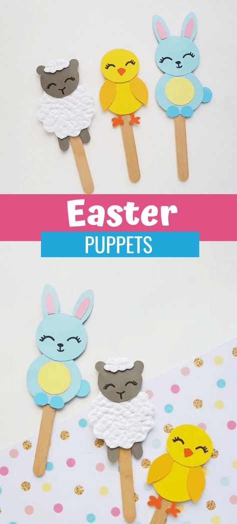 Puppet Popsicle Stick, Popsicle Stick Crafts Easter, Craft Stick Puppets, Preschool Puppets Crafts, Stick Puppet Ideas, Paper Puppets Diy, Easter Lamb Craft, Stick Puppets For Kids Free Printable, How To Make Puppets For Kids