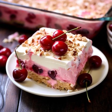 Cherry Cheesecake Lush Cherry Cheesecake Lush Dessert, Layer Desserts, Cherry Cheescake, Cherry Cheesecake Lush, Cherry Lush, Cheesecake Lush, Dessert Favorites, Cherry Fluff, Congealed Salad