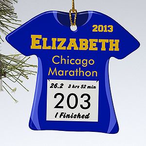 Race Day Personalized T-Shirt Ornament - #13929 Ironman Race, Running Bibs, Race Bibs, Chicago Marathon, 5k Training, Running Costumes, Running Gifts, Blue Green Gold, Runner Girl