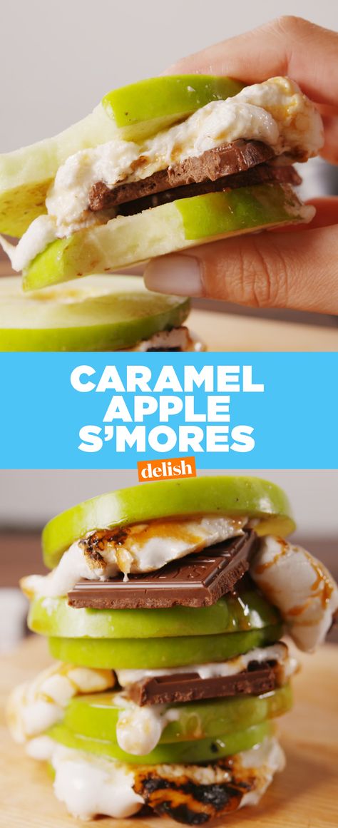 When you need it to be fall ASAP but still can't let go of summer, make Caramel Apple S'mores. Get the recipe at Delish.com. Smore Recipes, Healthy Vegan Snacks, S'mores, Caramel Apple, Camping Food, S Mores, Eat Dessert, Vegan Snacks, Fruit Recipes