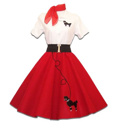 Poodle skirt Puddle Skirts, 50s Costumes, Poodle Skirt 50s, Grease Style, Girl Tattoo Ideas, 50s Dance, Poodle Skirt Outfit, 50s Outfit, 50s Theme