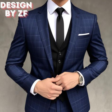 Men Suits Blue, Suits Party Wear, Blue Plaid Suit, Suit Groom, Formal Fashion, Groom And Groomsmen Attire, Brown Vest, Stylish Suit, Technology Wallpaper