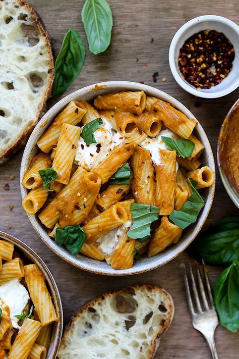 Rigatoni with Roasted Eggplant, Tomato and Red Pepper Sauce | www.floatingkitchen.net Yankee Recipes, Floating Kitchen, Red Pepper Sauce, Roasted Eggplant, Fall Foods, Harvest Recipes, Feel Good Food, Pasta Pasta, Eat Seasonal