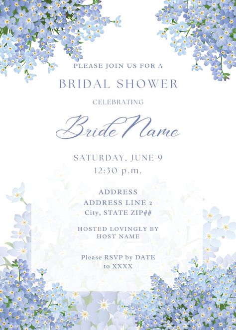 Classy Blue and White Floral Corners Dainty Flowers Gray Periwinkle Fun Feminine Bridal Shower Invitation Custom Template Canva Digital Upload or Print Blue Bridal Shower Invitations, Dainty Flowers, Blue Bridal Shower, Bridal Shower Invitations Templates, Blue Bridal, Blue And White Floral, Custom Templates, Bridal Shower Invitation, Bridal Shower Invitations